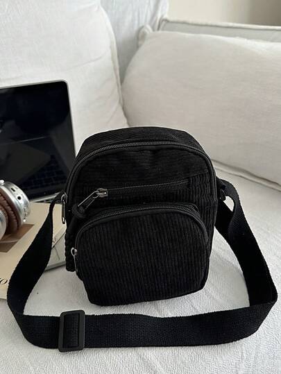 Retro Versatile Harajuku Corduroy Shoulder Crossbody Bag, Minimalist Casual Campus Student Phone Pouch