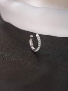 EleRunis 1颗0.1克拉莫桑石水钻925纯银马眼形心月形耳钉，18K镀金平底耳骨耳廓穿刺耳钉，适合日常佩戴，也适合婚礼、派对、订婚、周年纪念、情人节等场合。 - 銀色 - 查看 4