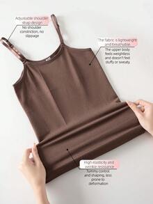 女士高弹无缝塑身吊带背心，无胸垫收腹显瘦叠穿 - 棕色 - 查看 2