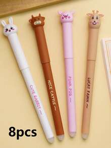 4pcs Cute Animal Shaped 0.5mm Ballpoint Pens, Erasable Rollerball Pens, Quick-Drying, Student Stationery, Black/Blue Ink - Multicolor - View 11