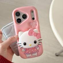 1pc Cute & Fashionable Kitty Cat Dress, Pink Bow Sanrio Phone Case, Hello Kitty Silicone Waterproof Shockproof Material, Kitty Can Be Pulled Out As A Stand, Cute & Fashionable, Compatible With IPhone 17 Series, 11/12/12 Pro, 13/14/15, 13 Pro/14 Pro/15 Pro, 12 Pro Max/13 Pro Max/14 Pro Max/15 Pro Max, 16, 16 Pro, 16 Pro Max, 17, 17 Pro, 17 Pro Max Phone Case - Pink - View 4