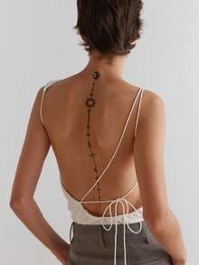 2 Sheets Sexy Line Style Body Art Back Waist Spine Painting Temporary Tattoo Stickers, Moon, Heart And Geometric Patterns.Waterproof Fake Tattoos,Lasting 2-5 Days,Can Be Applied To The Arms, Neck, Waist, Spine, And Legs. Perfect For Festivals, Weddings, Vacations, Party Gifts, Music Festivals, And Body Decoration. - Black - View 4