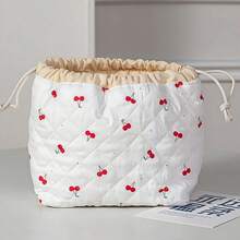 1 pièce Sac de maquillage imprimé - Sac de rangement de voyage grande capacité, Sac de rangement de toilette en fibre de polyester, Design de mélange de couleurs portable