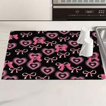 1pc Polyester Absorbent Pad With Heart & Shadow Pattern, Multipurpose Decorative Mat For Kitchen, Dining Table, Washing Machine, Bathroom, Coffee Machine, Party Supplies