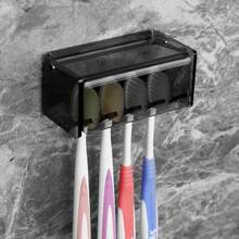 5 Slots Wall Mount Toothbrush Holder With Cover Self Adhesive Toothbrush Storage Organizer For Shower Toothbrush Hanger With Automatic Toothpaste Squeezer Dispenser - 4槽灰色透明1包 - 查看 4