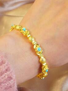 Luxury Gold-Plated Wheat Ear Cuff Bracelet, Bridal Jewelry, Elegant Bangle For Women, Suitable For Middle East Dubai, Africa Nigeria, Europe And America - Gold - View 12