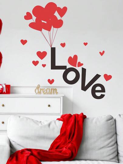 1 Set LOVE Letter & Heart Balloon Wall Stickers Decor For Bedroom, Living Room, Entryway, Removable Matte Self-Adhesive Wall Decals