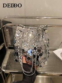 1pc Glitter Lightweight Large Capacity Women's Crossbody Bag, Fashionable Versatile Party Bucket Bag Suitable For Party, Travel, Evening Events - Silver - View 2