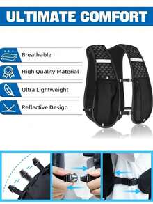 1pc Unisex Running Hydration Vest. Hydration Running Vest Backpack, Reflective, Multiple Pockets, Quick-Dry, Water-Resistant, Breathable, Adjustable Backpack For Running, Hiking, Cycling, Trail, Marathon Hydration Backpack, Lightweight Running Vest For Women, Men, Adjustable Strap, Multi-Pocket Hydration Backpack, Hiking, Camping, Cycling Breathable Running Vest