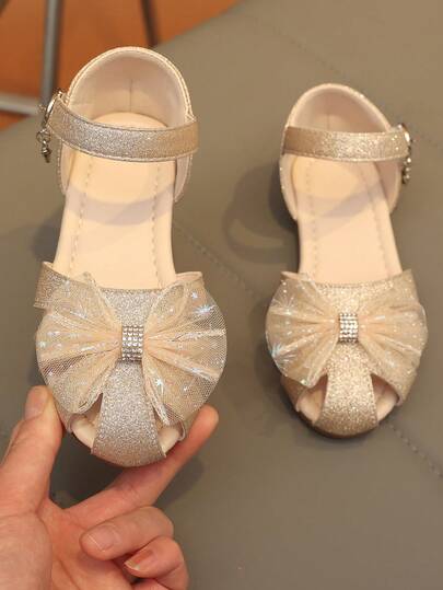 1 Pair Vintage Girls Hollow Out Sandals, Summer New Anti-Slip Rubber Sole Bow Tie Open Toe Breathable Fashion, Party & Holiday Breathable Flip Flops Soft Bottom Non-Slip Beach Sandals