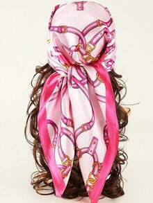 1pc Women's 90cm Satin Square Scarf, Elegant Fashionable Leopard Print Pattern, Suitable For Casual And Street Outfits As Scarf, Headband, Headwrap - Hồng - Xem 5