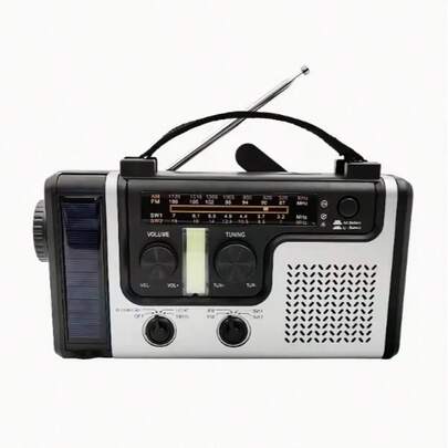 Emergency Solar Hand Crank Power Emergency Radio AM/FM/SW Multi-Band With LED Flashlight, Reading Lamp, Alarm, And Mobile Phone Charging Function.