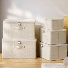 1pc Linen Foldable Storage Box, Large Capacity Covered Organizer Box, Stackable (No Lock) - Multicolor - View 8