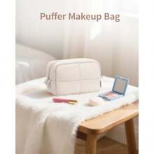 QLNarwey Bolsa De Maquillaje Acolchada Para Viajes Para Mujeres Y Niñas Bolsa De Maquillaje Acolchada Para Cosméticos Bonitas Bolsas Organizadora De Maquillaje Bolsa De Aseo De Viaje Para Artículos De Tocador BeigeQYF - 米色 - 查看 6