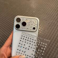 苹果 17 Pro Max/17 Pro 奢华闪亮水钻 3D 爱心相机镜头贴膜 - 精致哑光保护膜，星月图案，防刮钢化膜，银色镜头贴膜 - 銀細閃鏡頭膜+貼紙 - 查看 9