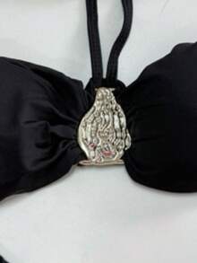 Black High-Cut Bikini With Oval Strapless Two-Piece Top With Padding, Women's Beachwear, Summer 2026, Blogger Fashion. - màu đen - Xem 2