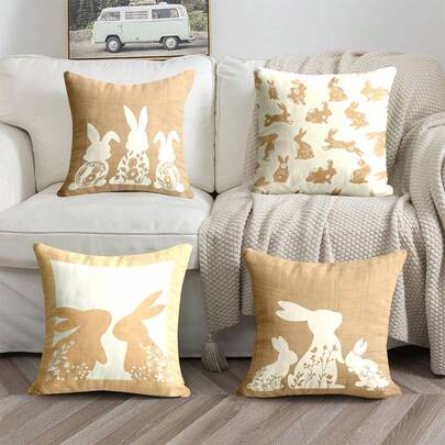1pc/4pcs Rabbit Pattern Throw Pillow Cover, Modern Polyester Flat Printing 45cm*45cm Home Decor Sofa Cushion Cover, Easter