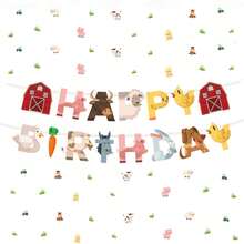 15支/袋 农场主题生日派对装饰旗，派对旗帜横幅，卡通动物图案，农场主题生日派对主题，适用于节日/庆典活动/场景/生日派对用品 - 彩色 - 查看 3