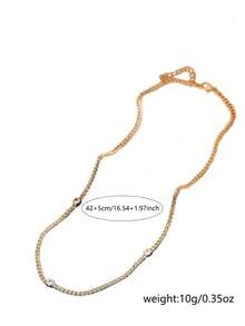 Nooxian 1件时尚简约立方氧化锆锁骨链项链，女士派对礼物 - 金黃色 - 查看 6