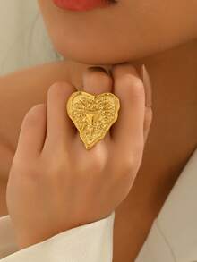 1枚心形不对称朋克风休闲派对礼物戒指（女士款） - 金色 - 查看 1