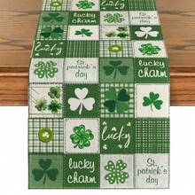 Camino de mesa a cuadros del Día de San Patricio con trébol, decoración de mesa de cocina y comedor de primavera con suerte para fiestas en el hogar - Multicolor - Ver 1
