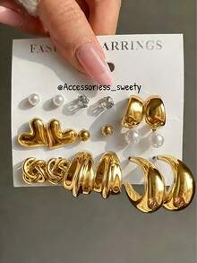 Bộ 46/18 khuyên tai nữ kiểu vintage punk boho hình trái tim, ngọc trai, hoa, nơ, anh đào bằng nhựa mạ vàng, thích hợp đeo hàng ngày, đi nghỉ mát và dự tiệc, món quà tuyệt vời cho ngày Valentine. - Vàng - Xem 7