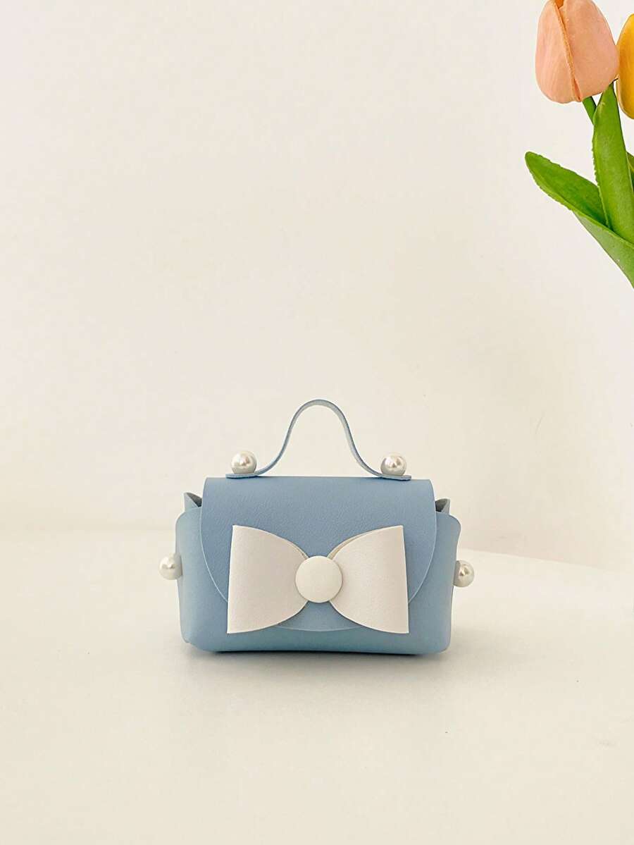 Candy Girl Mini Handbag, Coin Purse, Pearl Decor Clutch Bag With Bow, Cute - Blue - View 1