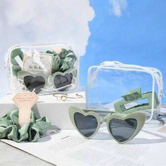 1/5/7 Bridesmaid Proposal Gift Box Set, Includes Transparent Cosmetic Pouch, Headband, Bracelet, Hair Clip And Fashionable Sunglasses - Sage Green Groomsmen Party Favors, Suitable For Valentine's Day, Wedding And Bridal Shower, Valentine's Day Gift