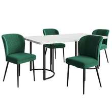 Dining Set (140*80*75cm Dining Table With 4 Chairs), Modern Kitchen Table Set, Dark Green Velvet Dining Chairs, Upholstered Designer Chair With Backrest, White MDF Tabletop, Black Table Legs - Green - View 3