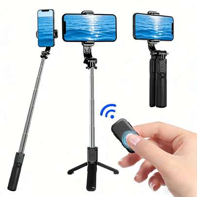 27.56inch Extendable Selfie Stick With Bluetooth Remote Control And Tripod Stand, Compatible With Various Smartphone Models