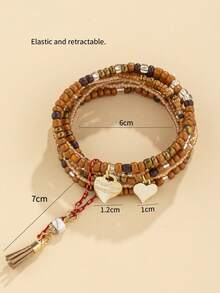 1 Bộ vòng tay hạt thủy tinh hình trái tim đa năng - Cà phê nâu - Xem 4