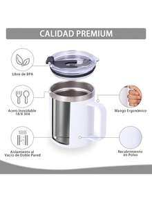 Volhoply - Taza de café con asa de acero inoxidable y aislamiento hermético, con tapa corrediza y popote, mantiene el frío y el caliente, tazas de campamento, 2 piezas, 355 ml, blanco - Negro - Ver 10