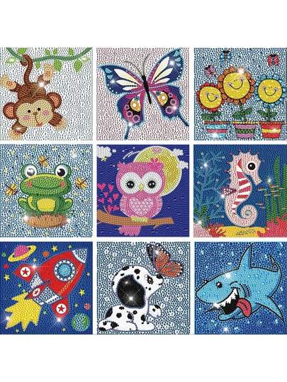 1 套 DIY 5D 钻石画套装 - 可爱卡通主题，全圆形钻石宝石艺术工艺套装，适合家居墙面装饰，包含点钻工具，6x6 英寸