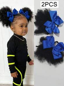 2 gói búi tóc trẻ em kiểu Afro Puff mềm mại, tóc xoăn Marley, có kẹp nơ, kèm dây chun. - màu đen - Xem 10