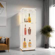 Caluself Glasvitrine Standvitrine,3 Lagen Glas Vitrine Sammlervitrine Vitrinenschrank,1 Tür mit Schloss Glasvitrine Stehend Für Wohnzimmer Schlafzimmer Büro Standregal aus Glas - Weiß - 1 Tür 3 Fächer - Übersicht 4