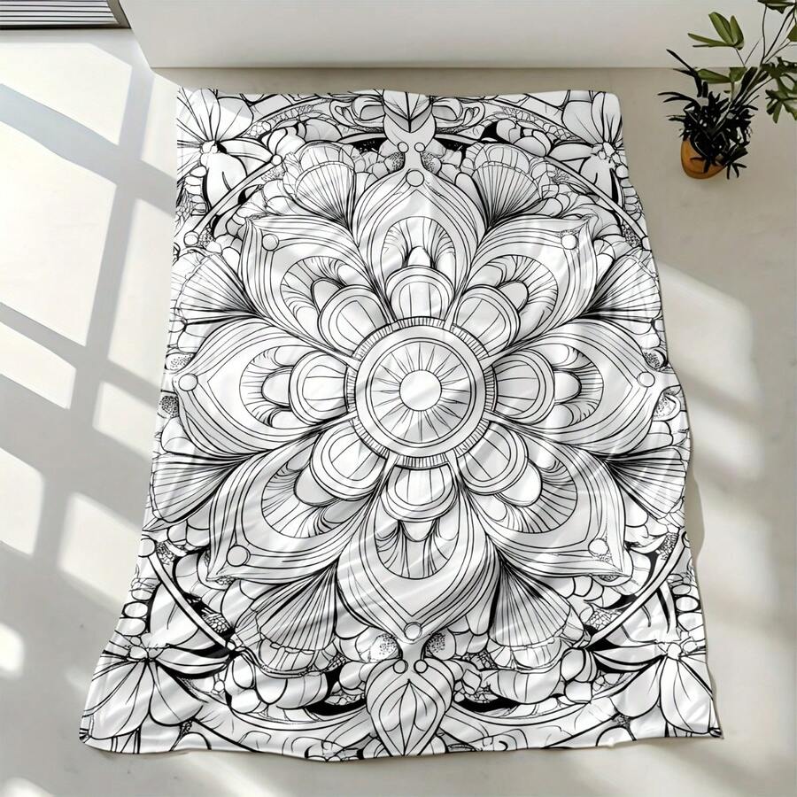1pc Elegant Mandala Coloring Page Blanket - Soft Flannel Bedspread With Intricate Mandala Patterns, All-Season Cozy Bed Sofa Travel Throw, Adult Coloring Book Gift For & Men, Available In Multiple Sizes Four Seasons Universal Multifunctional Blanket/Perfect Gift, 2D Printing Him, Her Gifts For Her, Him, Family, Boyfriend, Girlfriend, Father, Family, Mother, Lover, Daughter, Son, Grandfather, Grandmother, Friend, Classmate, Pet. Perfect Nap, Camping, Travel, Home, Daily Life, Office Decoration, Birthday, Anniversary, Valentine's Day, Thanksgiving, Christmas, Halloween, Mother's Day, Father's Day, Wedding, New Year Gifts,Back To School Season,Graduation Gift,Sofa,Bed,Car,Bedroom,Living Room,Office, Outdoor Camping, Beach,Wall Decoration,Newly Expanded Themed Collections To Meet A Variety Of Styles And Scenar. - Nhiều màu 4 - Xem 1
