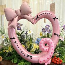 1 Set 40-Inch Giant Pearl Pink Heart Shaped Foil Balloon, 16-Inch Pink Number Balloons, Decorated With Black Ribbon Bow And "Happy Birthday" Sticker, Suitable For Birthday Celebrations, Outdoor Events, Anniversary, And As Wedding Decor Background - Multicolor - View 17