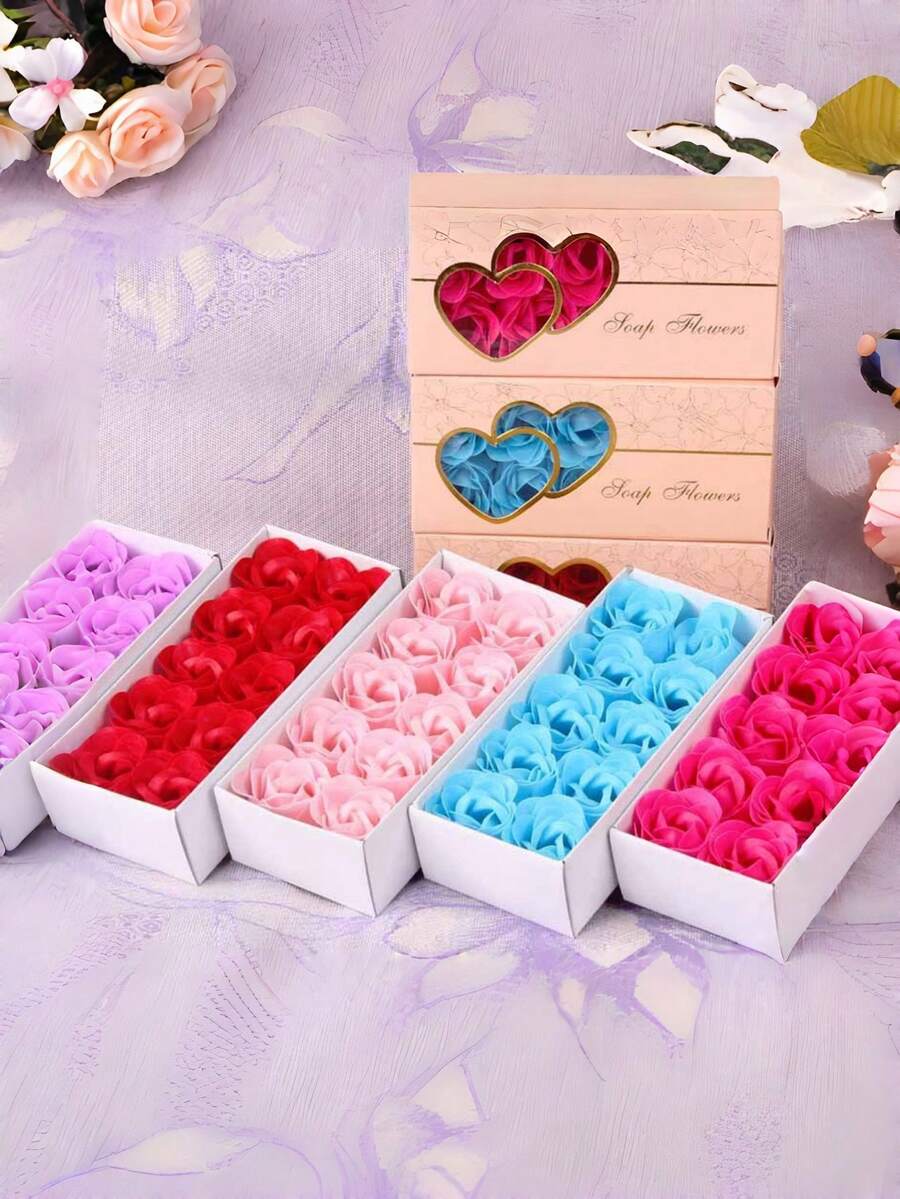 10个/套 双心玫瑰香皂花礼品，摄影道具，永生逼真花卉礼盒，适合情人节、母亲节、感恩节等场合 - 彩色 - 查看 1