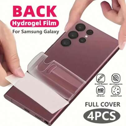 4 st. Lämplig för Samsung Galaxy S25fe, S24, S23, S22 Ultra Plus FE, Baksidesfilm, Mjuk vattengjutningsfilm, Skyddsfilm, Självläkande, Reptåligt termoplastiskt polyestermaterial, Ultratunn (ej härdat glas)
