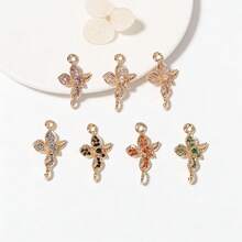 5pcs/Set Delicate Floral Rose Zirconia Pendant, Suitable For DIY Jewelry Making, Necklace, Bracelet, Earring, Bag Chain, Keychain, Zipper Decor - Multicolor - View 1