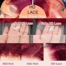 28英寸 13x4 波浪卷蕾丝前假发，真人发前额假发，200% 密度，不掉发，适用于 13x4 蕾丝前假发，混合发丝，预先拔毛，带婴儿绒毛，自然酒红色 99j - SBUG - 查看 6