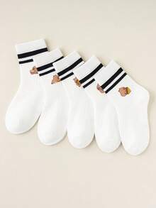 زوج 1/5 من الجوارب البيضاء للأولاد والبنات، جوارب عامة للأطفال والرضع جميلة، مصنوعة من خليط ناعم وقابل للتنفس من البوليستر والسبانديكس، منخفضة الحساسية، بالراحة كالسحب، مناسبة للارتداء اليومي، حفلات الأطفال، حفلات العطلات المدرسية - متعدد الألوان - مشاهدة 5