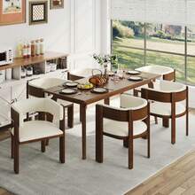 2/4/6/8 Pack Barrel Chairs With Curved Backrest | Solid Wood Frame, Comfortable PU Upholstery & Adjustable Feet (Not Include Table) - 白色 - 查看 1