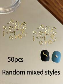 30/50pcs Gold & Silver Minimalist Line Metal Nail Art Decorations, Premium Simple Metal Studs For DIY Short Nails, Nail Press-On Decorations, Nail Art Accessories - Multicolor - View 9