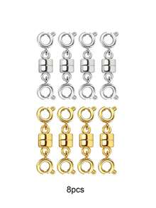 8pcs Magnetic Necklace Clasp & Closure Set, Gold & Silver Spring Clasp, Beaded Chain Extender, Magnetic Lock Jewelry Converter - 8 Cylindrical Magnetic Heads - View 7