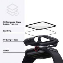 适用于 40mm/41mm/44mm/45mm/46mm/42mm Series 11/10/9/8/7/6/5/4/SE 的 3 件装屏幕保护膜，防震防刮，超薄硬质 PC 外壳，内置钢化玻璃膜，兼容 配件