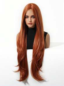 5-Star Rated 32in/81cm Long Wavy Dirty Orange Hairless Wig - Women's Heat Resistant Synthetic Wig, Natural Looking, Suitable For Cosplay, Colored Synthetic Wigs, High Temperature Wigs, Ideal For Women's Daily Fashion Styling, Also Suitable For Halloween And Christmas Occasions. - 臟橘色 - 查看 6