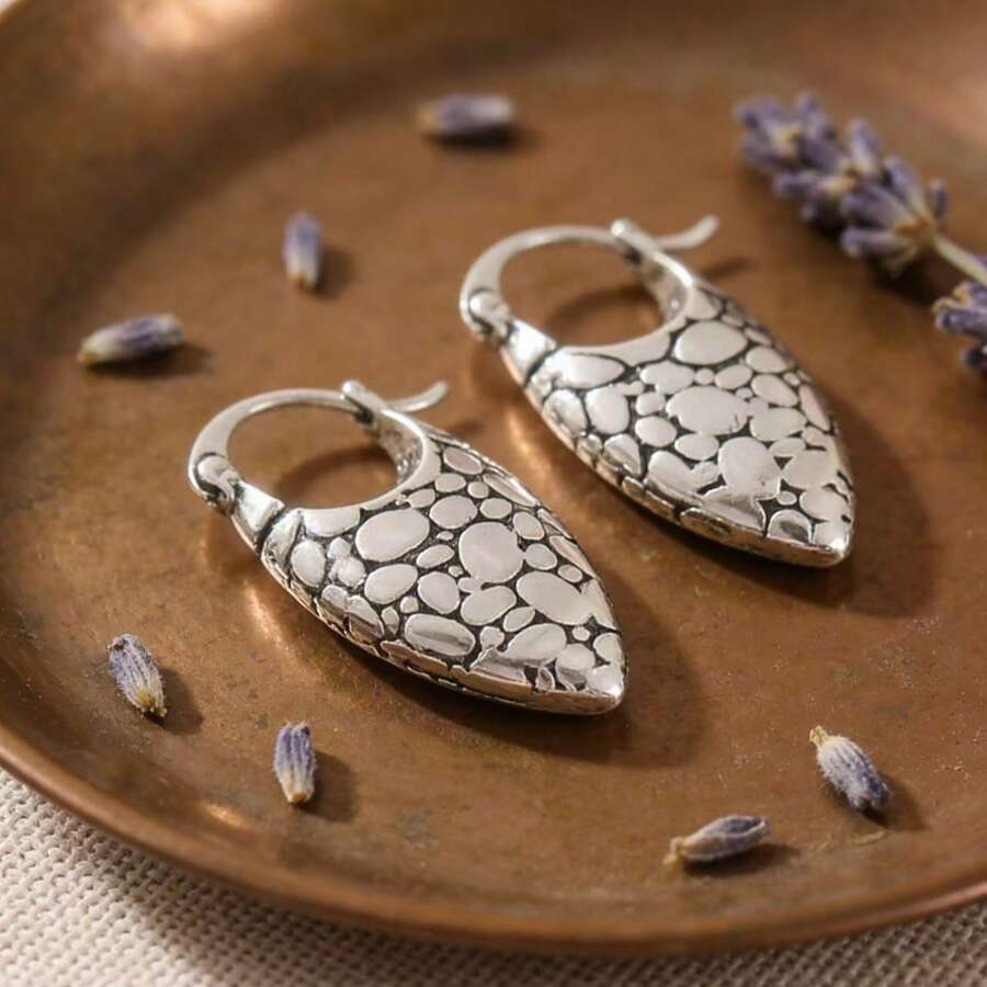 1 Đôi bông tai bằng đồng họa tiết hình học tối giản cổ điển, món quà hoàn hảo để đeo hàng ngày và dự tiệc, lý tưởng cho quà tặng dịp lễ. - Màu Bạc Cổ - Xem 1