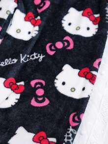 Hello Kitty Flannel Pants - Cute Kitty Sleeper, Hello Kitty Face Pattern Pants, Perfect Gift For Large Women Comfortable Home Dressing - Black - View 4