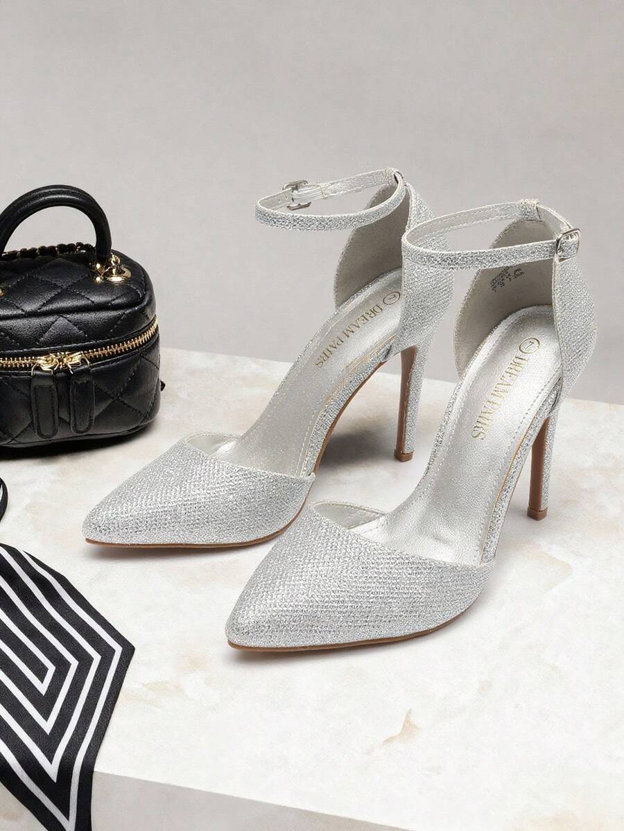Women Fashion Dress High Heels Pointed Toe Prom Wedding Elegant Pumps Shoes - 銀色/亮粉 - 查看 1
